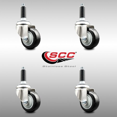 Service Caster 3 Inch 316SS Black Polyurethane Swivel 7/8 Inch Expanding Stem Caster Set SCC SCC-SS316EX20S314-PPUB-BLK-78-4